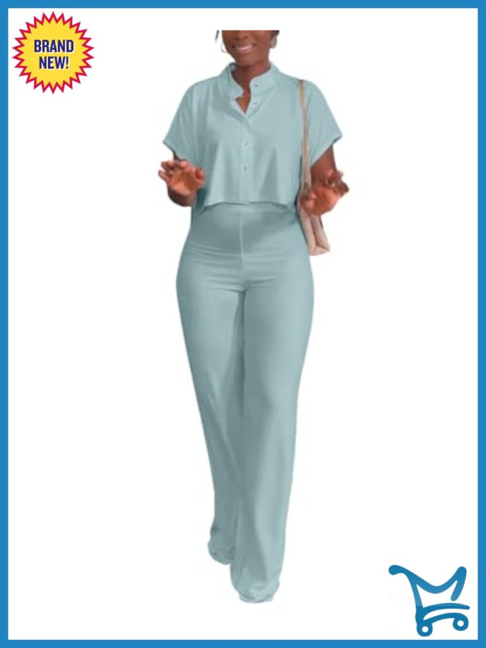 2 Piece Lounge Set Crop Top Wide Leg Pants Tracksuit - Picture 3 of 5